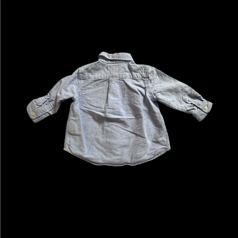 2 pc Infant boy outfit, blue  shirt, tan pants
